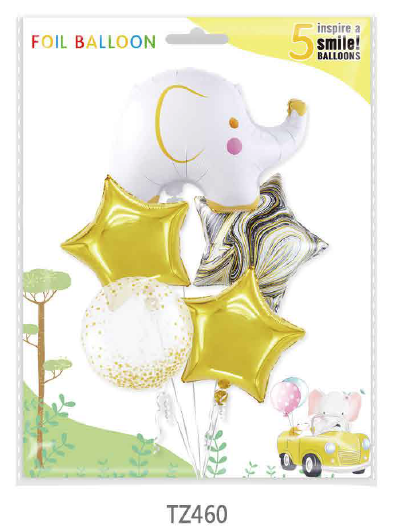 150 set of CTN Wholesale aluminum foil cartoon balloon combination 5pcs Elephant series