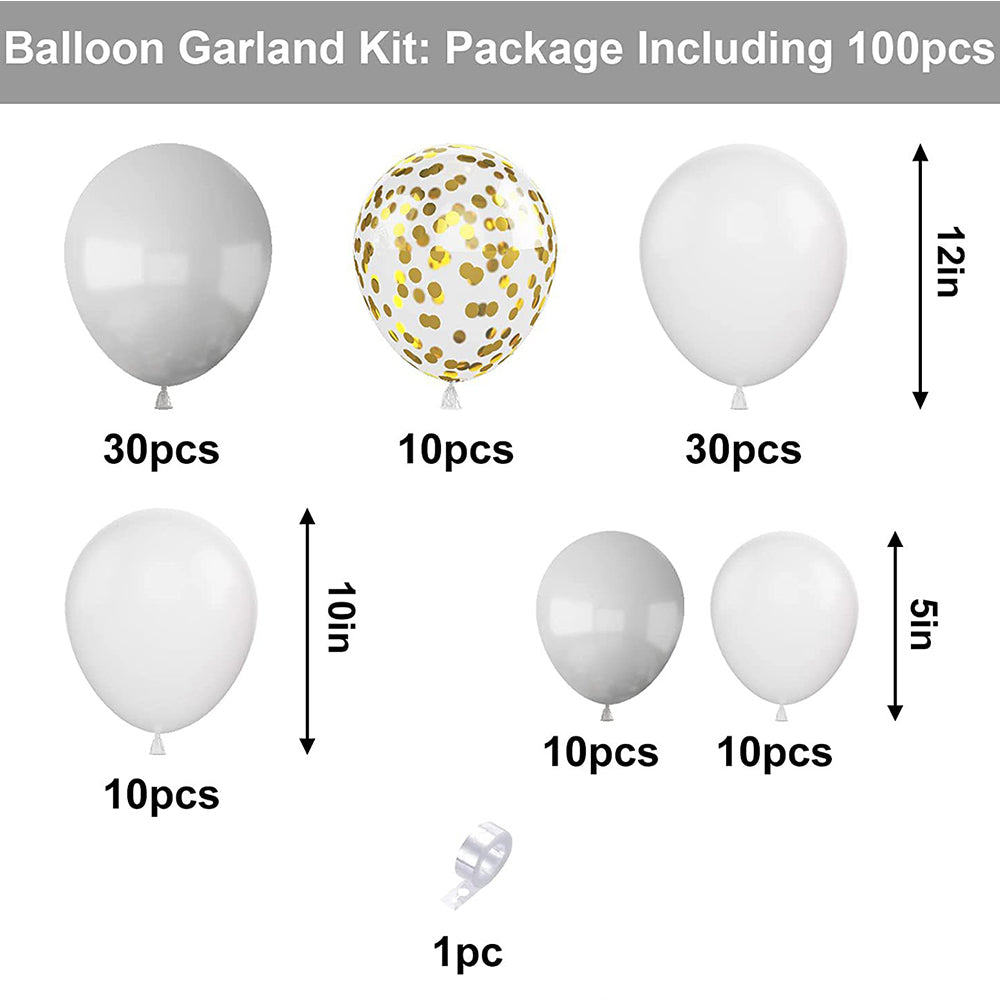 100 different sizes of 12/10/5 inch latex balloons suitable for decoration such as baby showers, birthday parties, etc