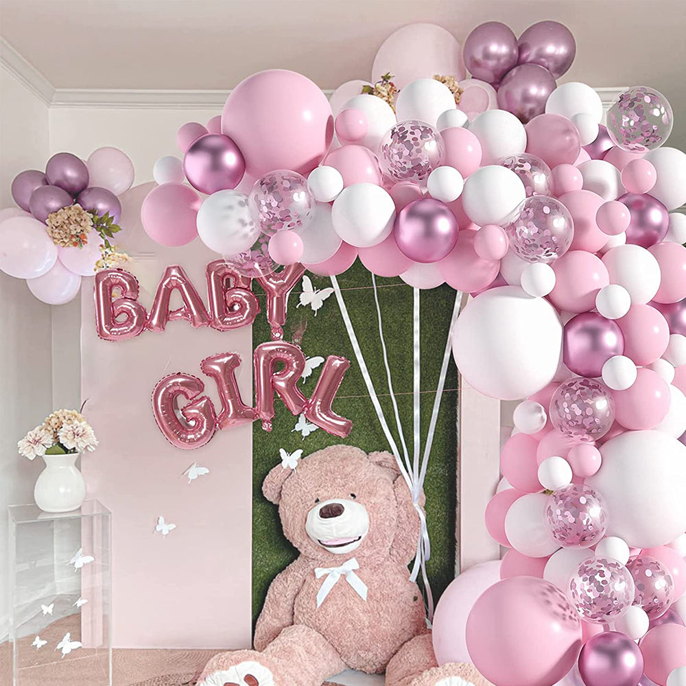 115pcs pink series arch balloons are suitable for various occasions such as weddings, baby parties, etc