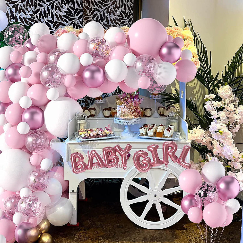 115pcs pink series arch balloons are suitable for various occasions such as weddings, baby parties, etc