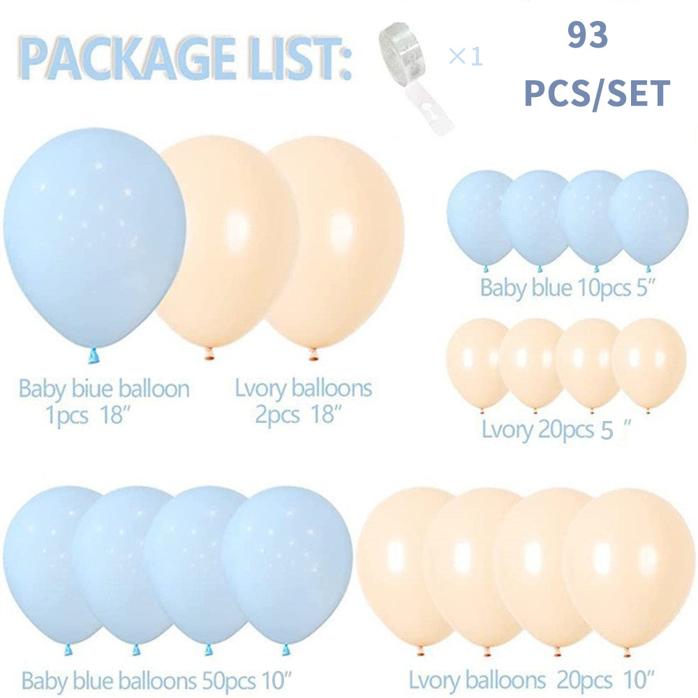 93pcs 18/10/5 inch latex balloons of different sizes are suitable for decorating baby birthday parties