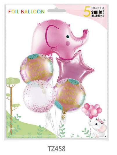 150 set of CTN Wholesale aluminum foil cartoon balloon combination 5pcs Elephant series