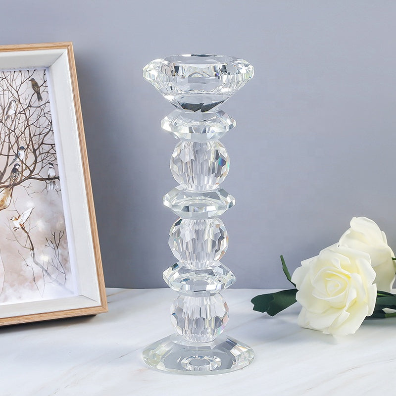 1pcs transparent crystal glass candlestick, high column candlestick, home decoration, desktop decoration, room decoration, wedding decoration, aromatherapy gift, Hanukkah wide band decoration