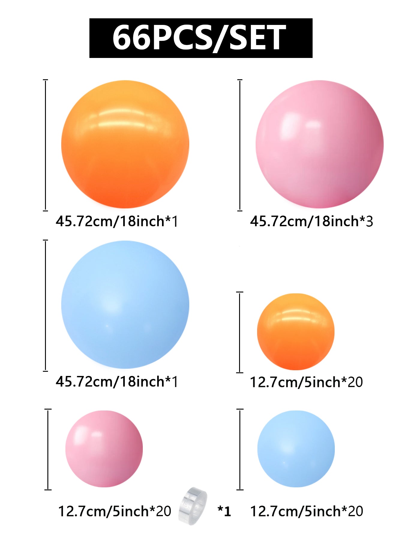 66pcs Latex balloon set Candy Colored